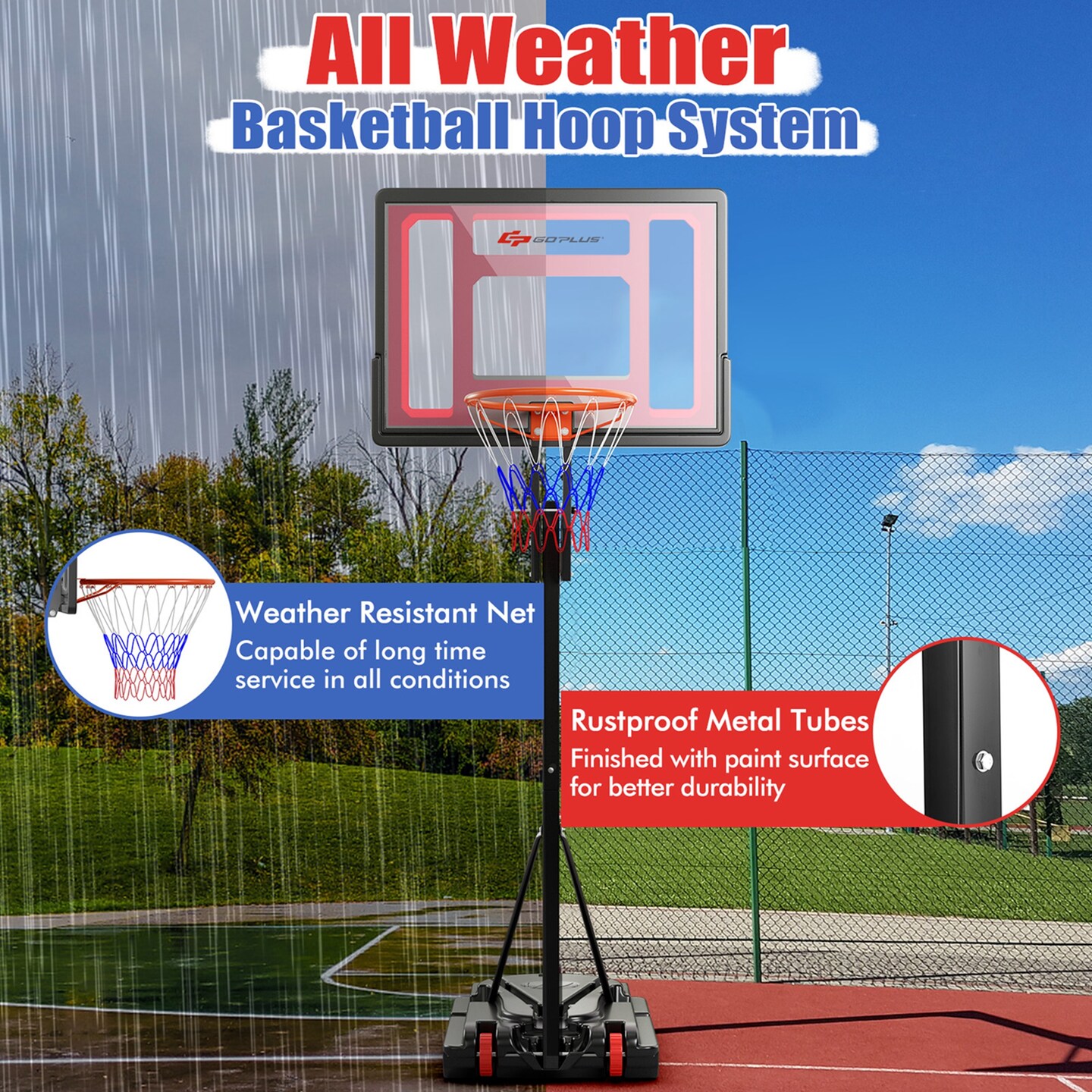 Costway Portable Basketball Hoop System  Adjustable W/Weight Bag Wheels Outdoor