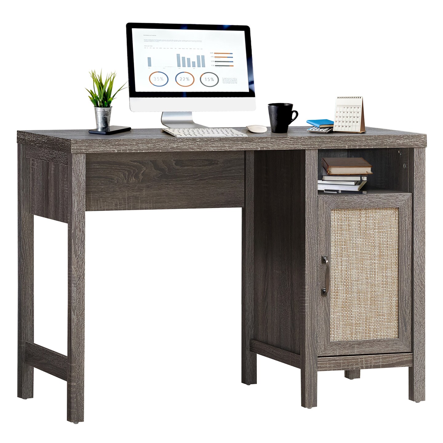 Costway Rustic Computer Desk Writing Table Study Workstation w/ Storage Cabinet Dark Oak\Walnut