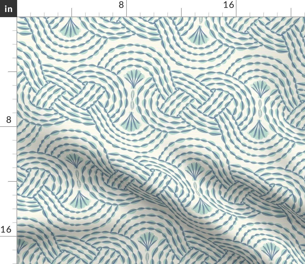 Nautical Rope Sea Shells Blue Grey And Ivory Coastal Beach Custom Printed Fabric by Spoonflower Various Fabrics by the Yard or Fat Quarter