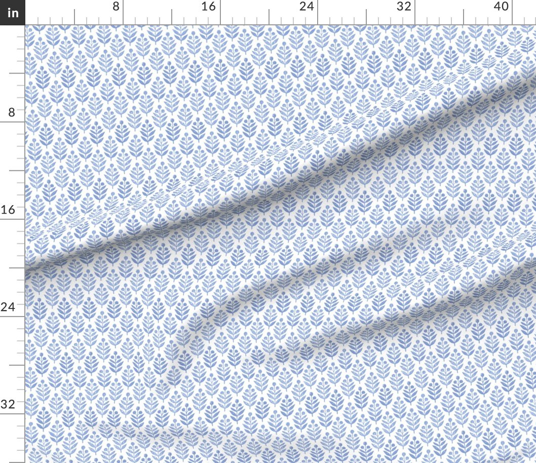 Petal Signature Cotton by the Yard or Fat Quarter Traditional Floral Botanical Classic Blue And White Block Print Small Scale Custom Printed Fabric by Spoonflower