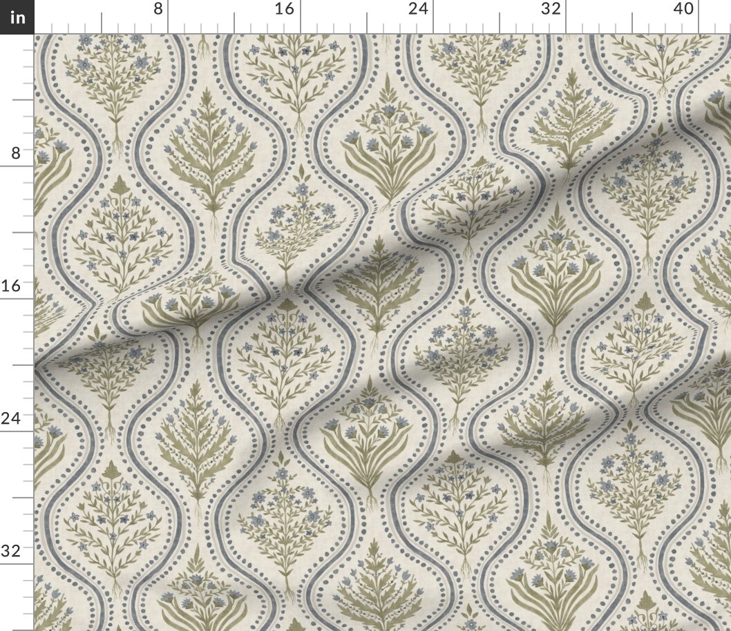 Beige Botanical Floral Meadow Wildflowers Granny Chic Retro Victorian Cottagecore French Country Large Scale Custom Printed Fabric by Spoonflower Various Fabrics by the Yard or Fat Quarter