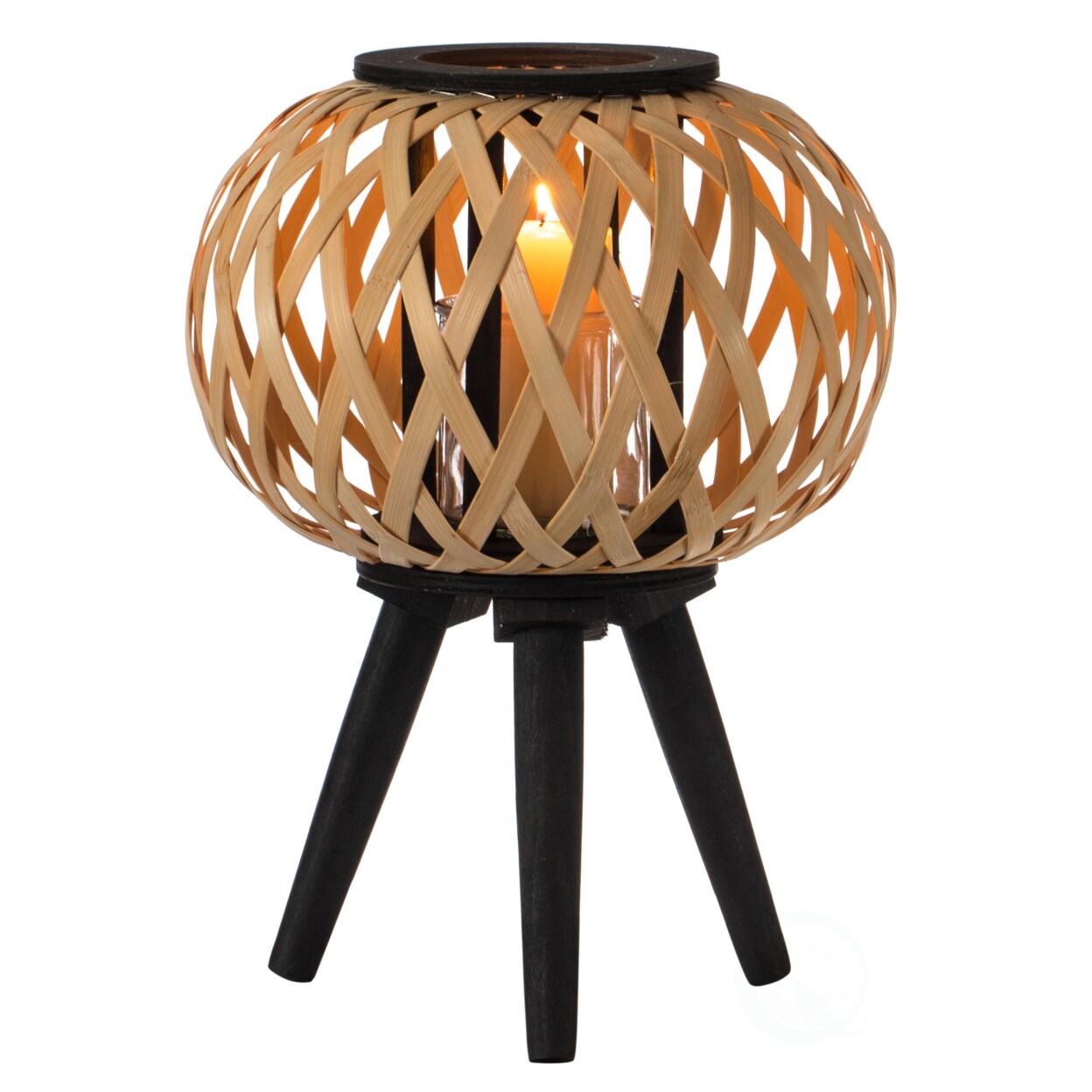 Modern Black Bamboo Lantern 6X6x13 Trellis Design With Stand Indoor Outdoor