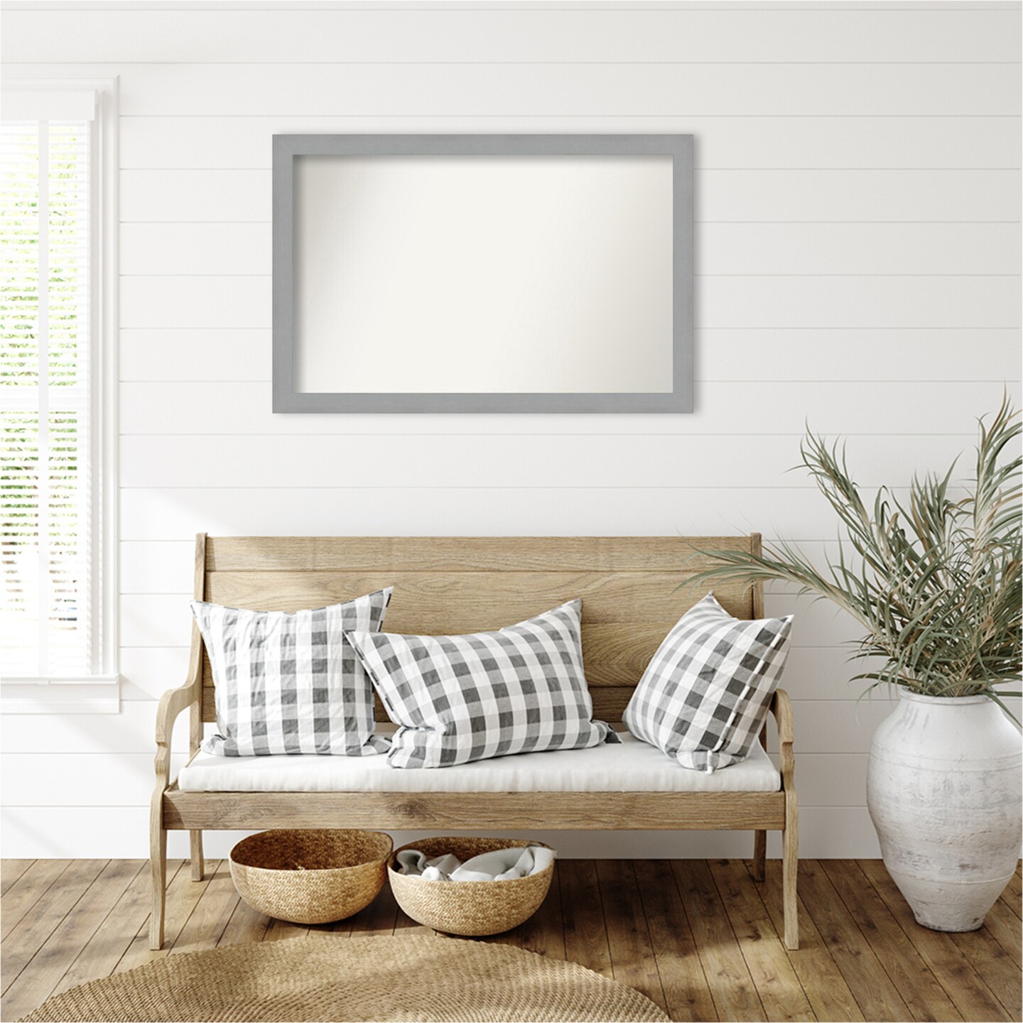 Brushed Nickel Non-Beveled Custom Framed Bathroom Vanity Wall Mirror