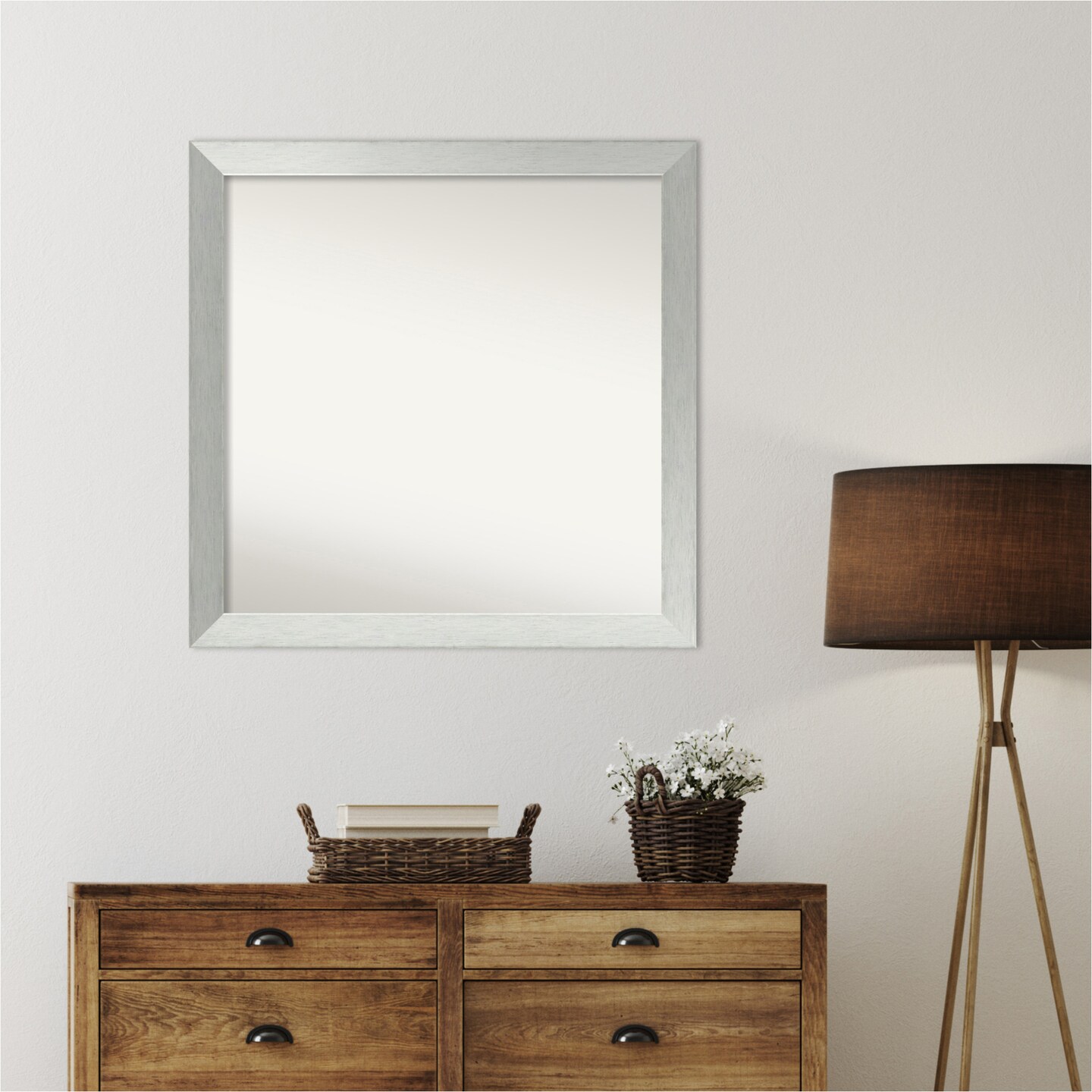 Brushed Sterling Silver Non-Beveled Custom Framed Bathroom Vanity Wall Mirror