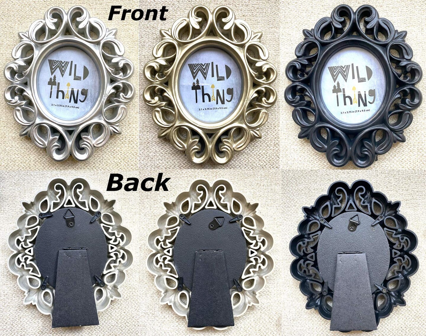 Azi 3 Small Vintage Style Baroque Ornate Oval Picture Frame 6.5” x 5.75” Picture Frames Fit Picture 3.25 by 2.75 in Gold, Black & Silver for Wall and Tabletop Display