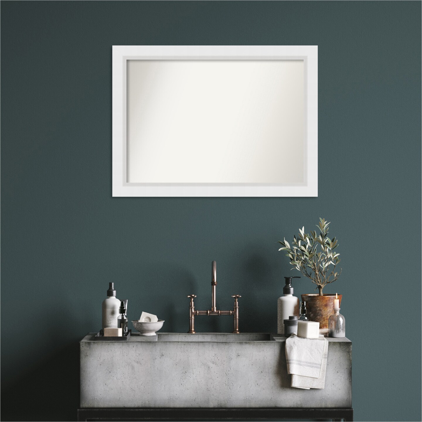 Blanco White Non-Beveled Custom Framed Bathroom Vanity Wall Mirror