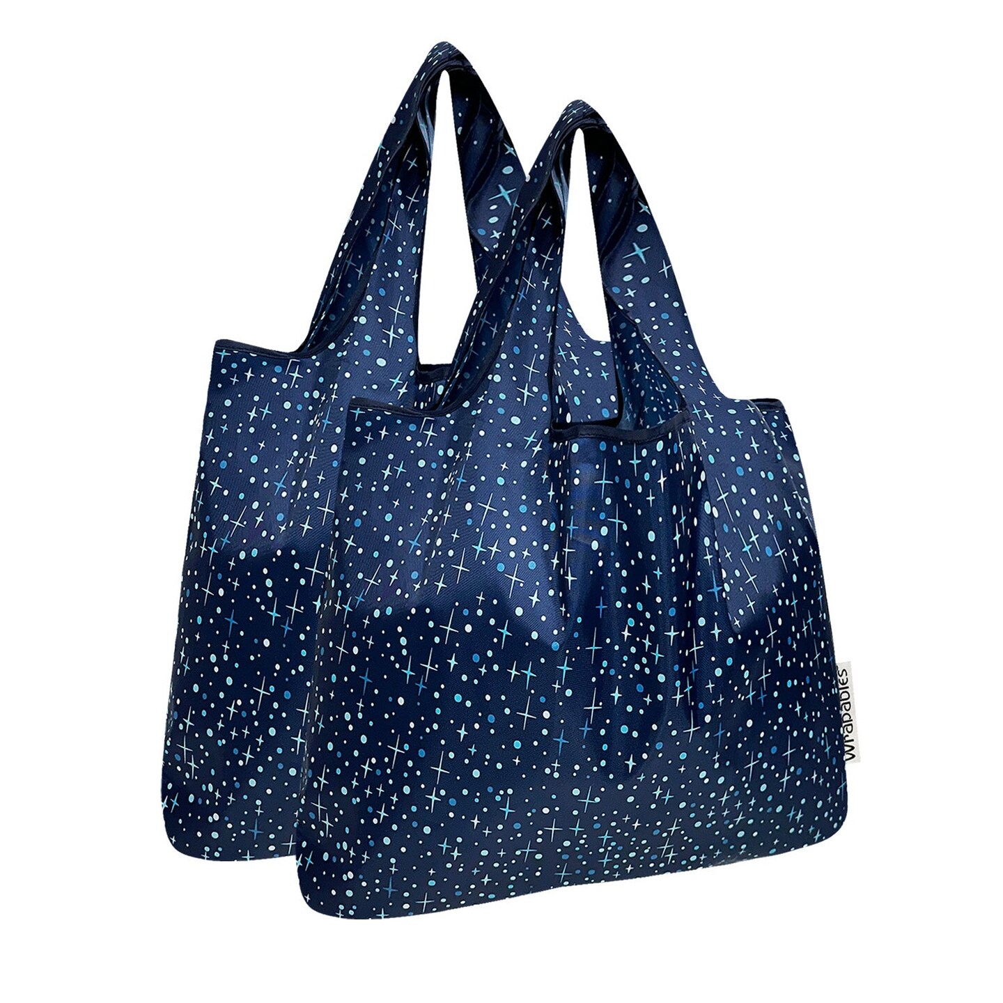 Wrapables Medium Foldable Tote Nylon Reusable Grocery Bag (Set of 2), Twinkling Stars