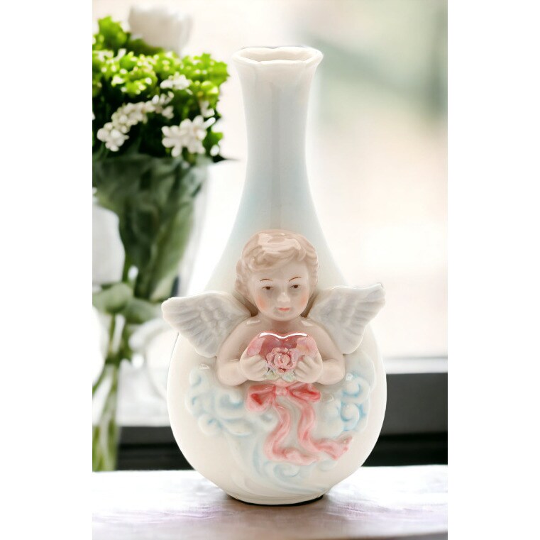 Kevinsgiftshoppe Ceramic Cherub Angel Bud Vase Religious Decor 