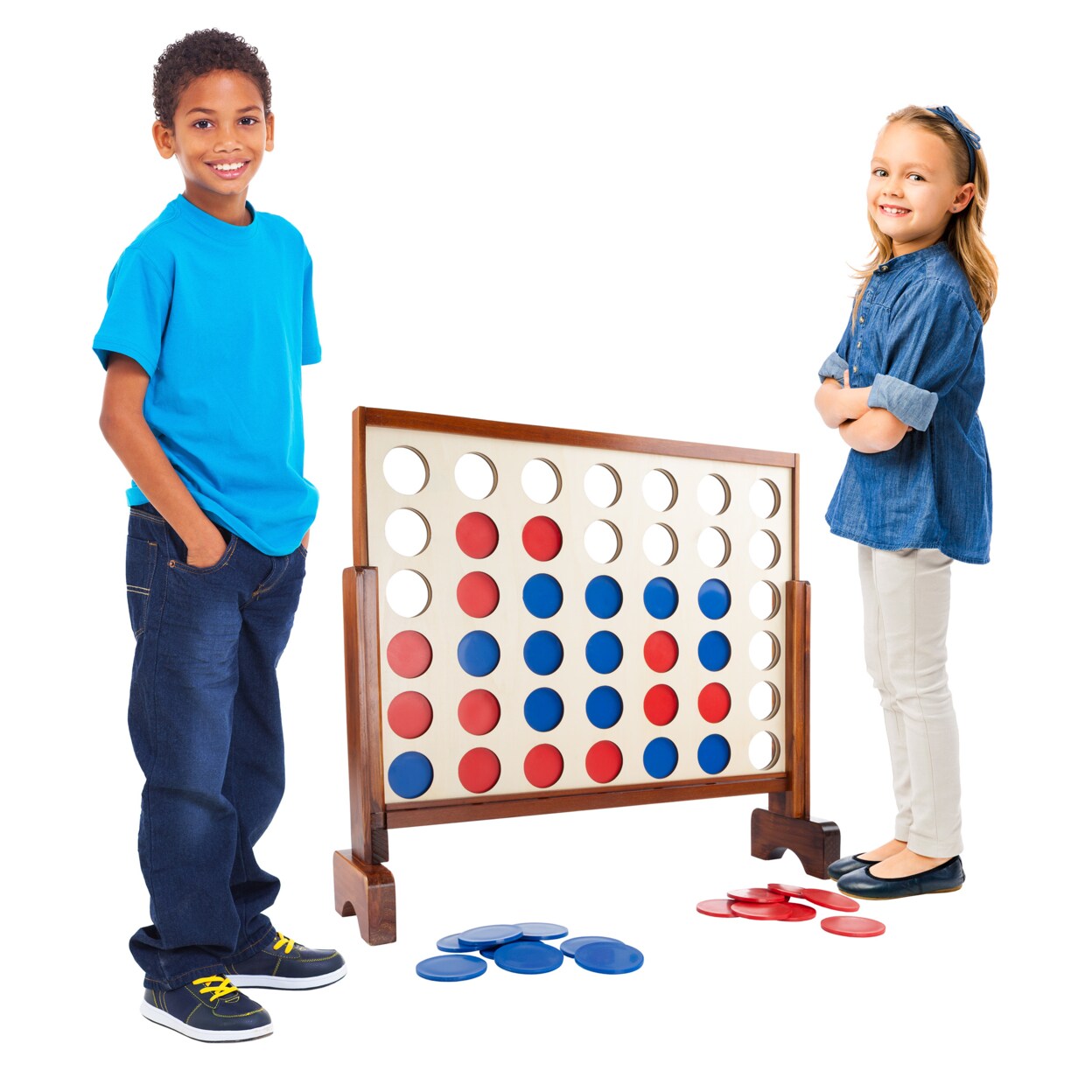 Giant 4-In-A-Row Wooden Game Indoor Outdoor Play Cherry 2 Player Lawn Toy