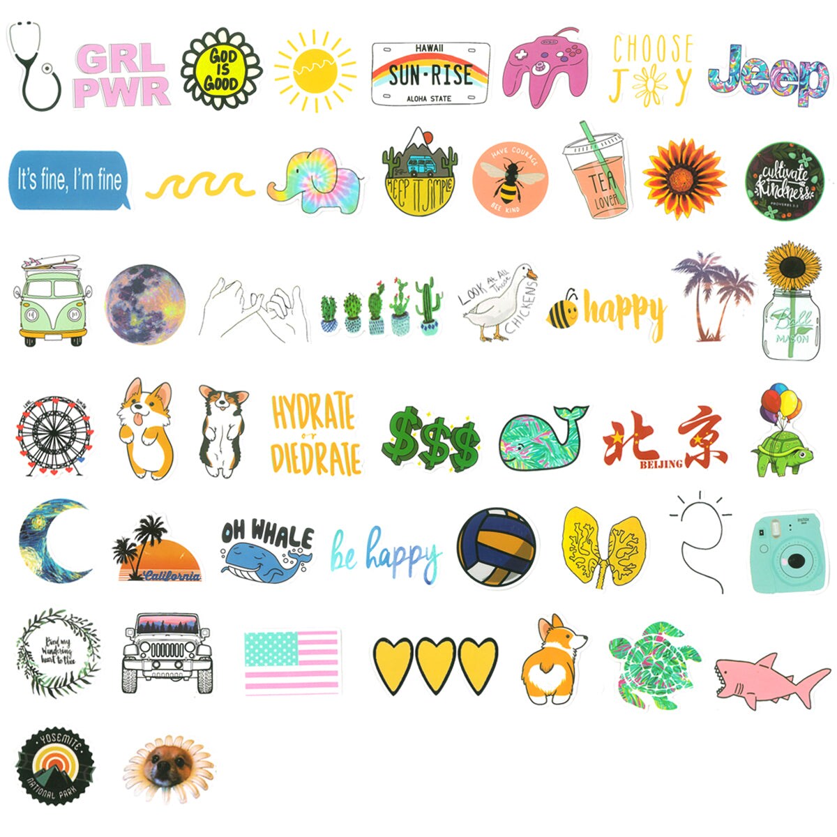 Wrapables Waterproof Vinyl Stickers for Water Bottles, Laptop, Phones,  Skateboards, Decals for Teens, 100pcs
