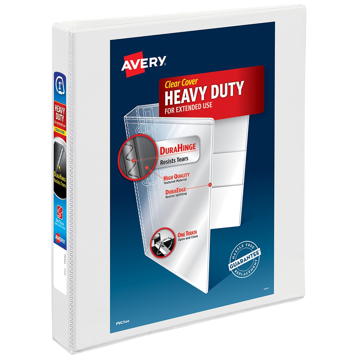 Avery Nonstick Heavy-Duty View 3 Ring Binder, 1&#x22; One Touch Slant Rings, 1 White Binder (05304)