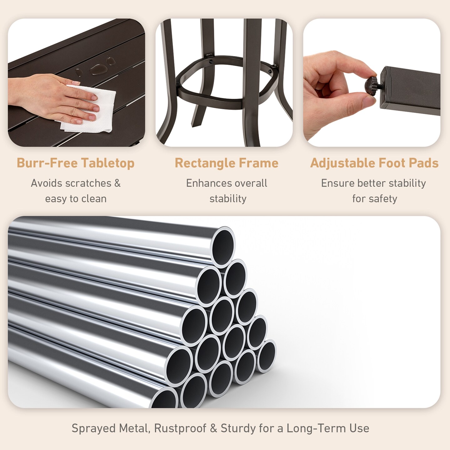 Costway Outdoor Bar Table 37" Bar Height Patio Table with Metal Frame & Slatted Tabletop