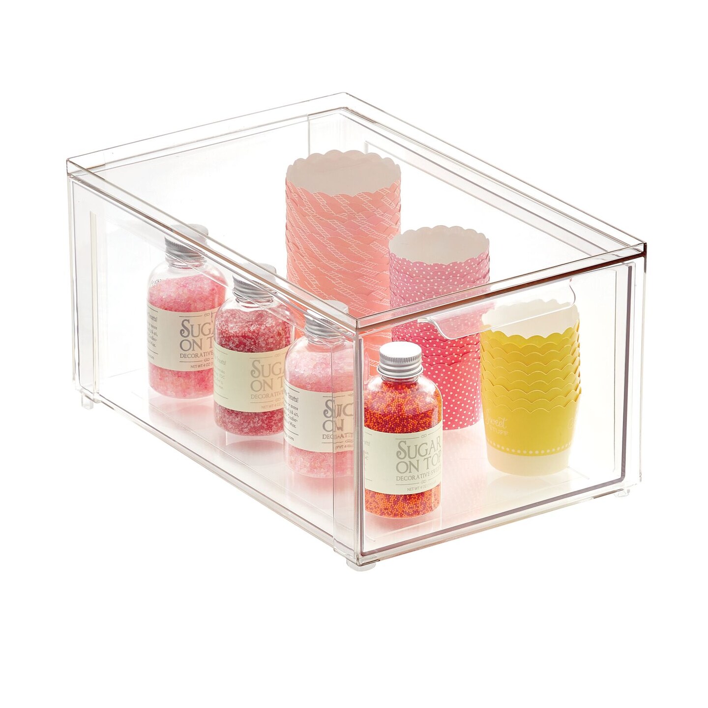 mDesign Stackable Kitchen Storage Bin Box with Pull-Out Drawer - Clear