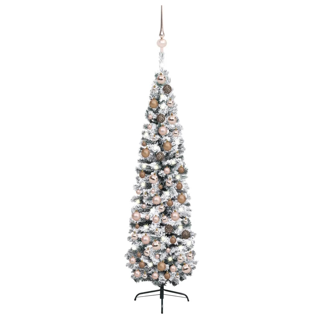 Slim Artificial Christmas Tree with LEDs&#x26;Ball Set