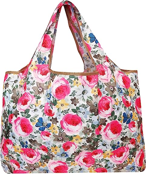 Wrapables Large Foldable Tote Nylon Reusable Grocery Bag, 3 Pack