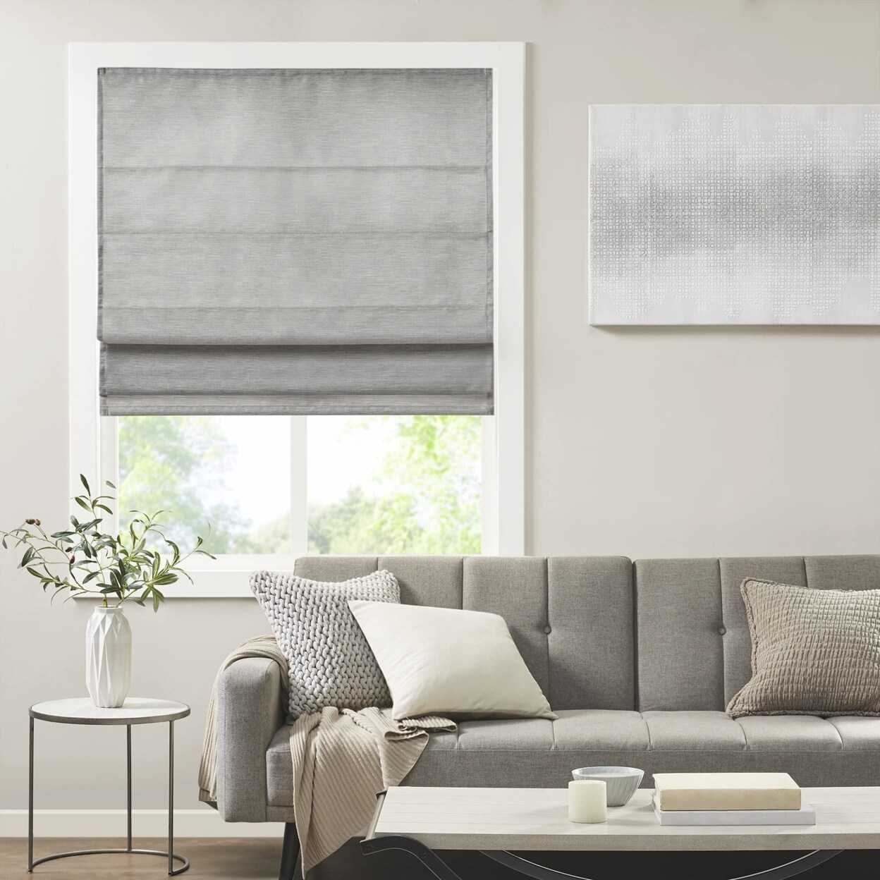 Madison Park   Como Printed Faux Silk Room Darkening Cordless Roman Shade - 27x64&#x22; - Grey