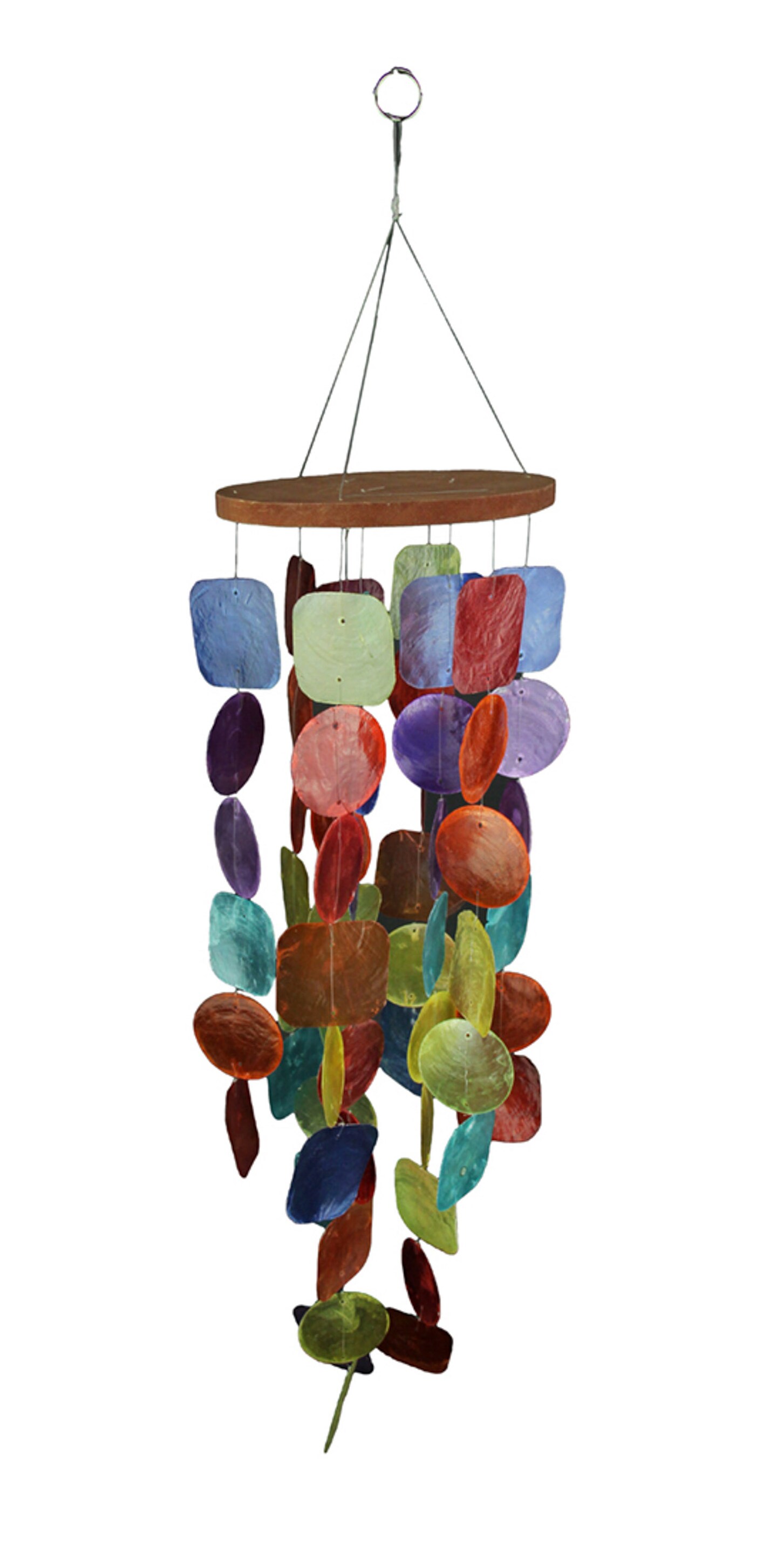 Multicolor Dyed Capiz Shell 26 Inch Long Wind Chime Garden Patio Yard
