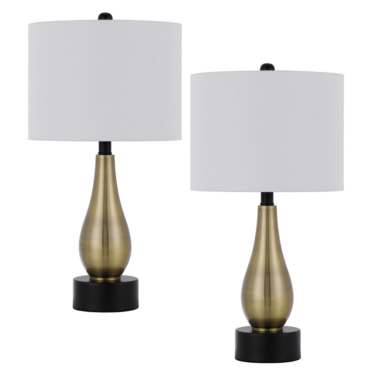 Saltoro Sherpi 23 Inch Pear Shaped Table Lamp, Set of 2, Fabric Cylinder Shade, Black, Gold-