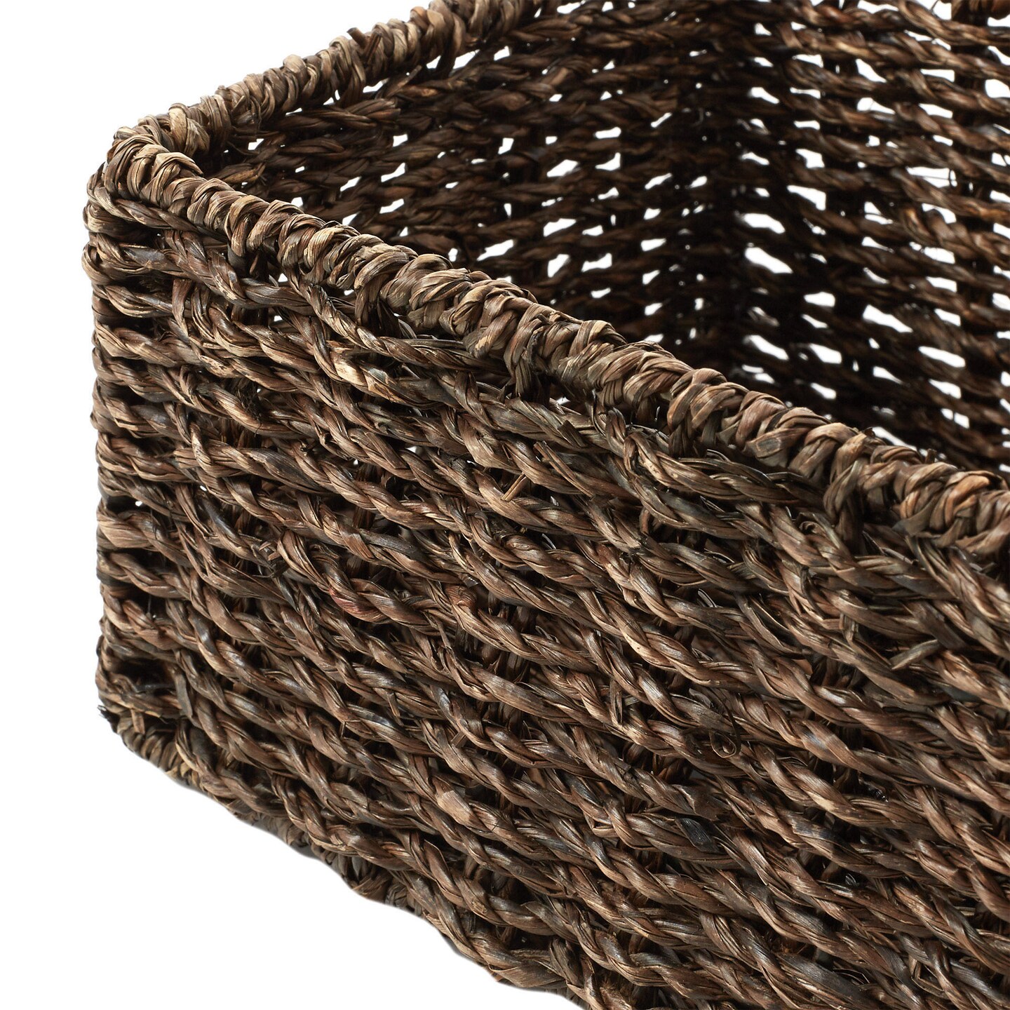 Casafield Set of 2 Bathroom Storage Baskets, Espresso - Seagrass, 16" W x 6.75" D x 4.25" H, Woven Toilet Tank Topper Bins for Organizing Tissues, Toilet Paper, Toiletries, Shelves