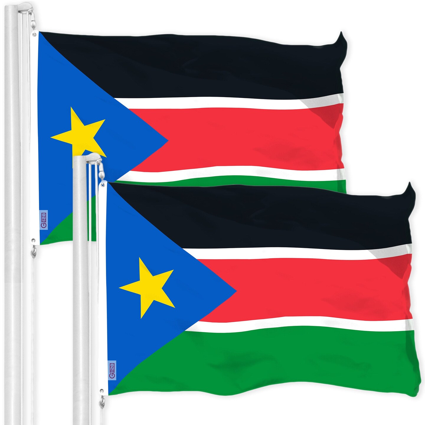 G128 2 Pack: South Sudan South Sudanese Flag | 3x5 Ft | LiteWeave Pro Series Printed 150D Polyester | Country Flag, Vibrant Colors, Brass Grommets, Thicker and More Durable Than 100D 75D Polyester