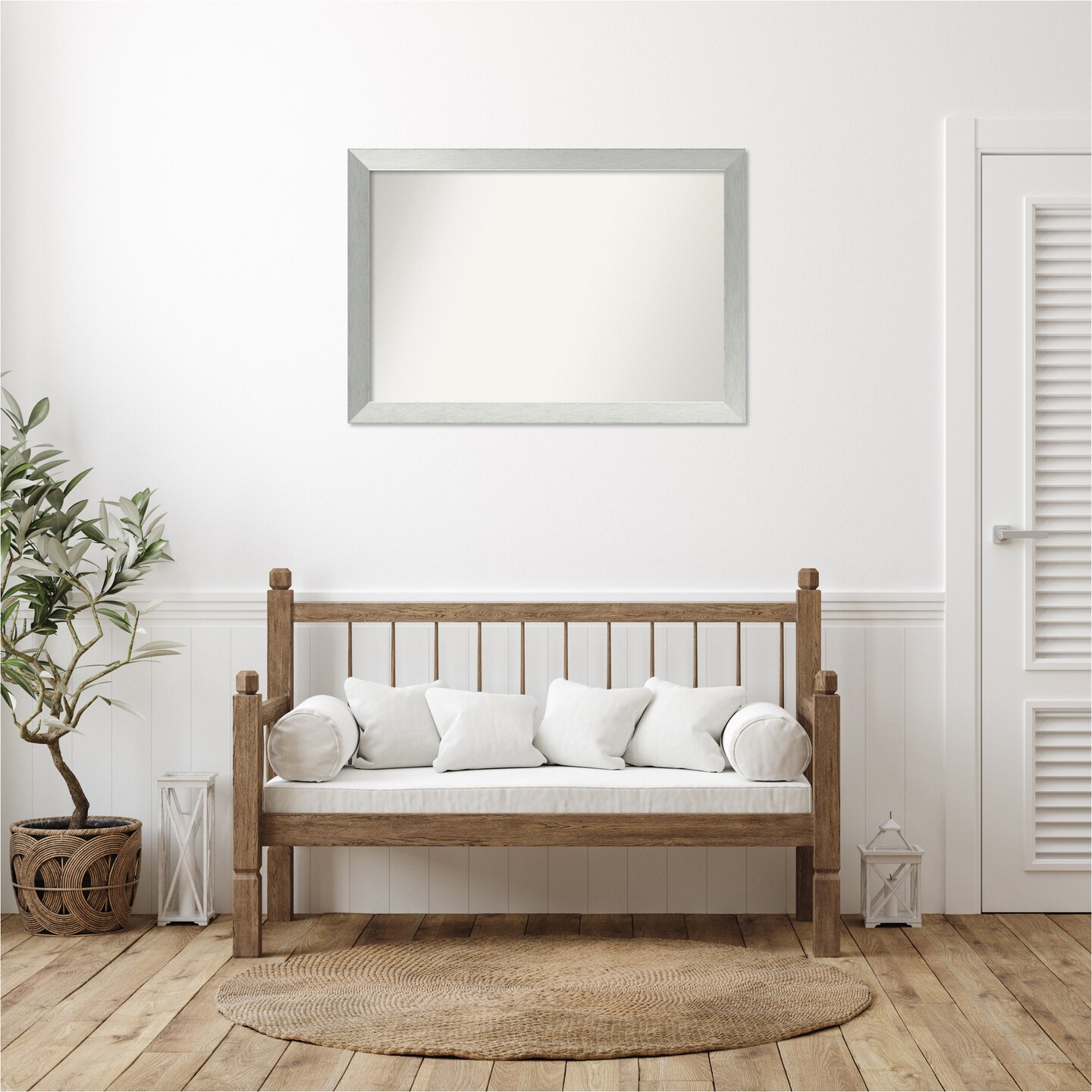 Brushed Sterling Silver Non-Beveled Custom Framed Bathroom Vanity Wall Mirror