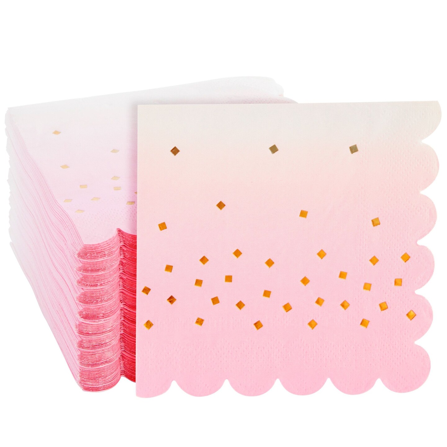 100 Pack Ombre Cocktail Napkins for Girl Baby Shower, Wedding, Birthday Party (5 x 5 in, Light Pink)