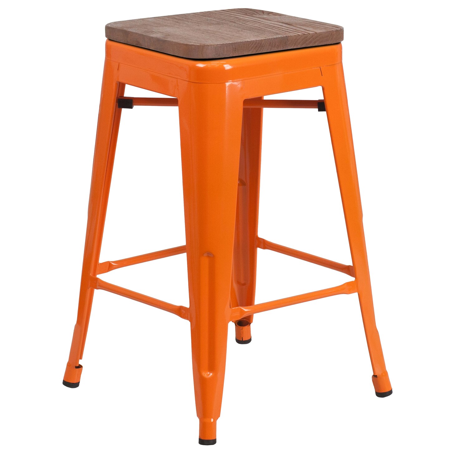 Merrick Lane Dalton Series Backless Metal Dining Stool with Wooden Seat for Indoor Use