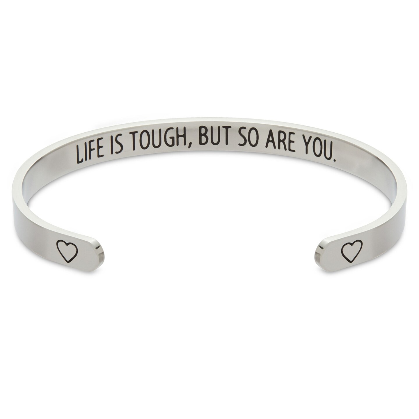 Inspirational 7&#x22; Silver Cuff Bracelet for Women, Motivational Engraved Bangle, Life is Tough but So Are You (One Size Fits Most)