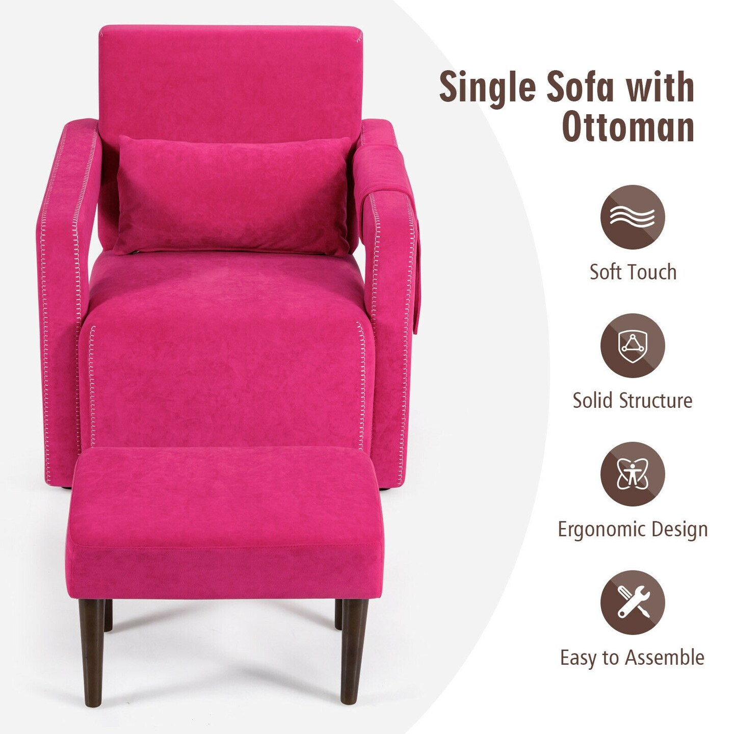 Modern Berber Fleece Single Sofa Chair Included Ottoman and Waist Pillow Suitable for Any Terrain