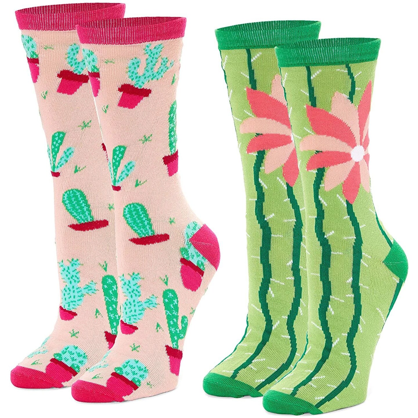 2-Pair Cactus Cute Crew Socks for Women Dress up Boots Sneakers (One Size)