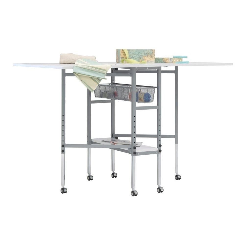 SD Studio Designs Studio Designs Sew Ready Mobile, Folding, Height Adjustable, Quilting, Fabric Cutting Table with Grid Top and Storage in