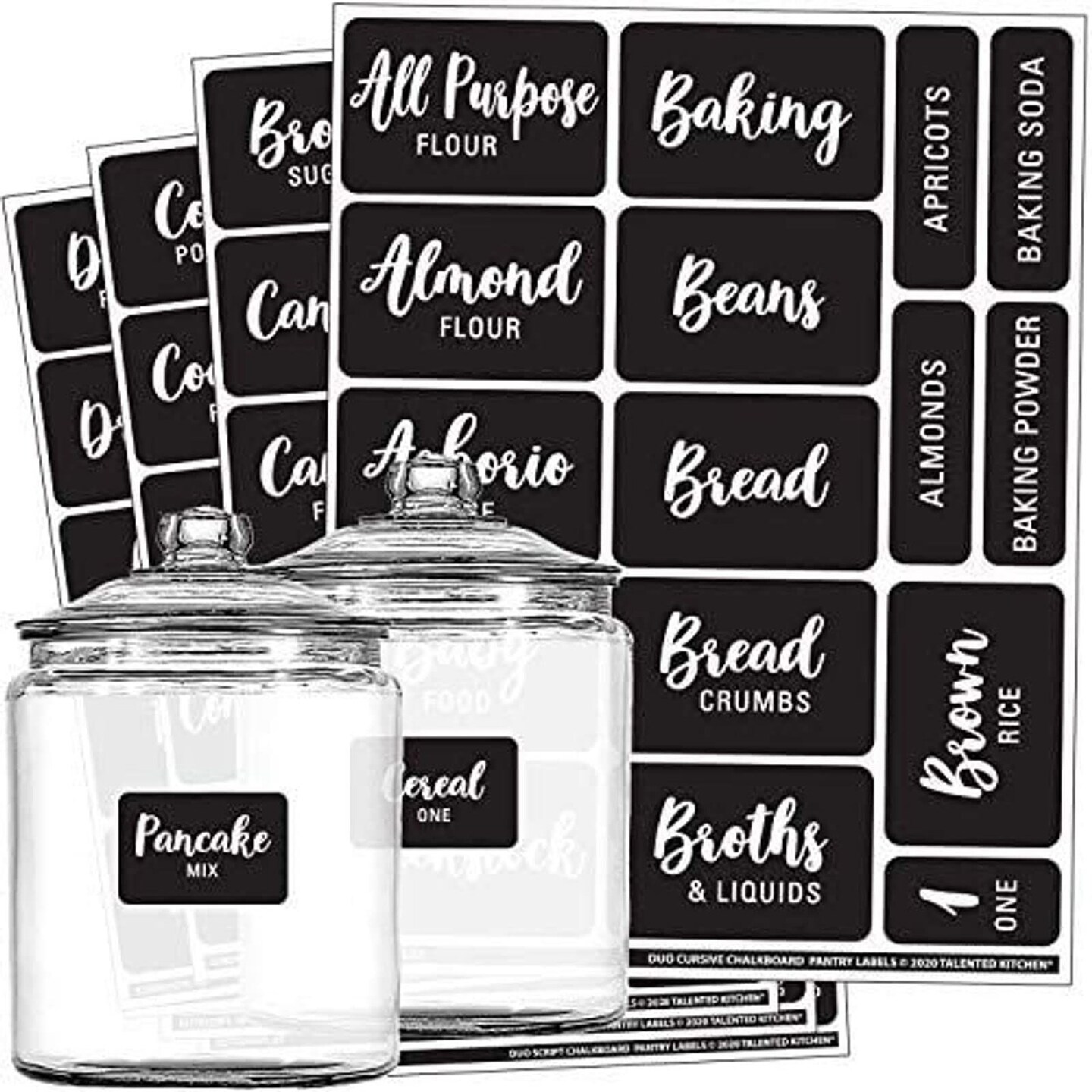 Talented Kitchen 128 Chalkboard Pantry Labels &#x2013;128 Kitchen Pantry Names &#x2013; Food Label Sticker, Water Resistant Pantry Labels for Containers, Chalkboard Labels Jar Labels Pantry Organization and Storage