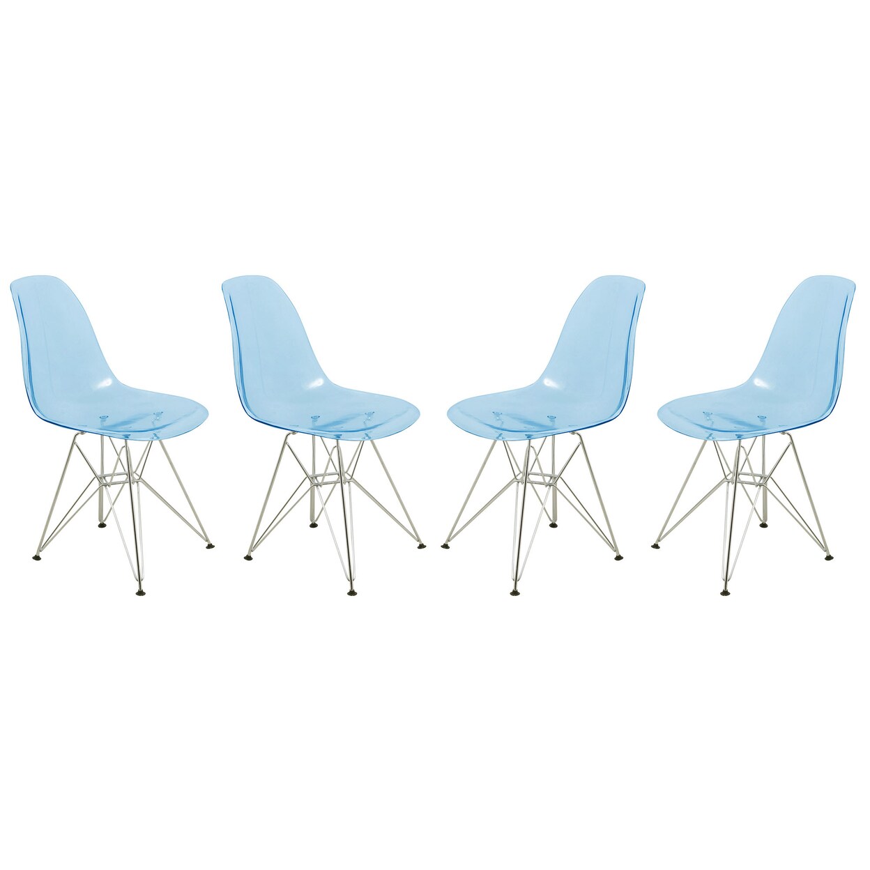 Leisuremod Cresco Molded Eiffel Side Chair, Set of 4 - Transparent Blue