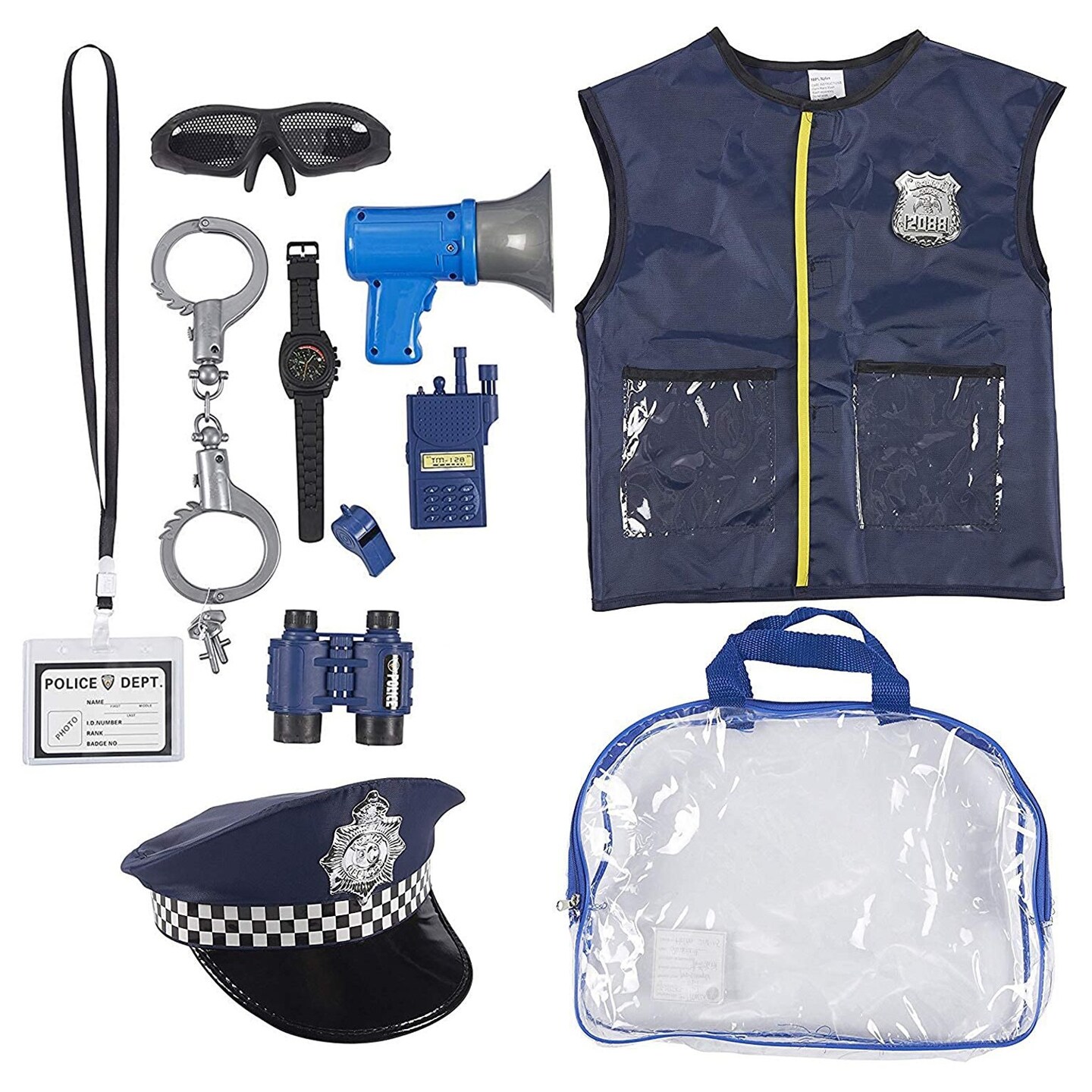Police Officer Costume for Boys, Kids, Halloween Costumes with Police Accessories and Storage Bag