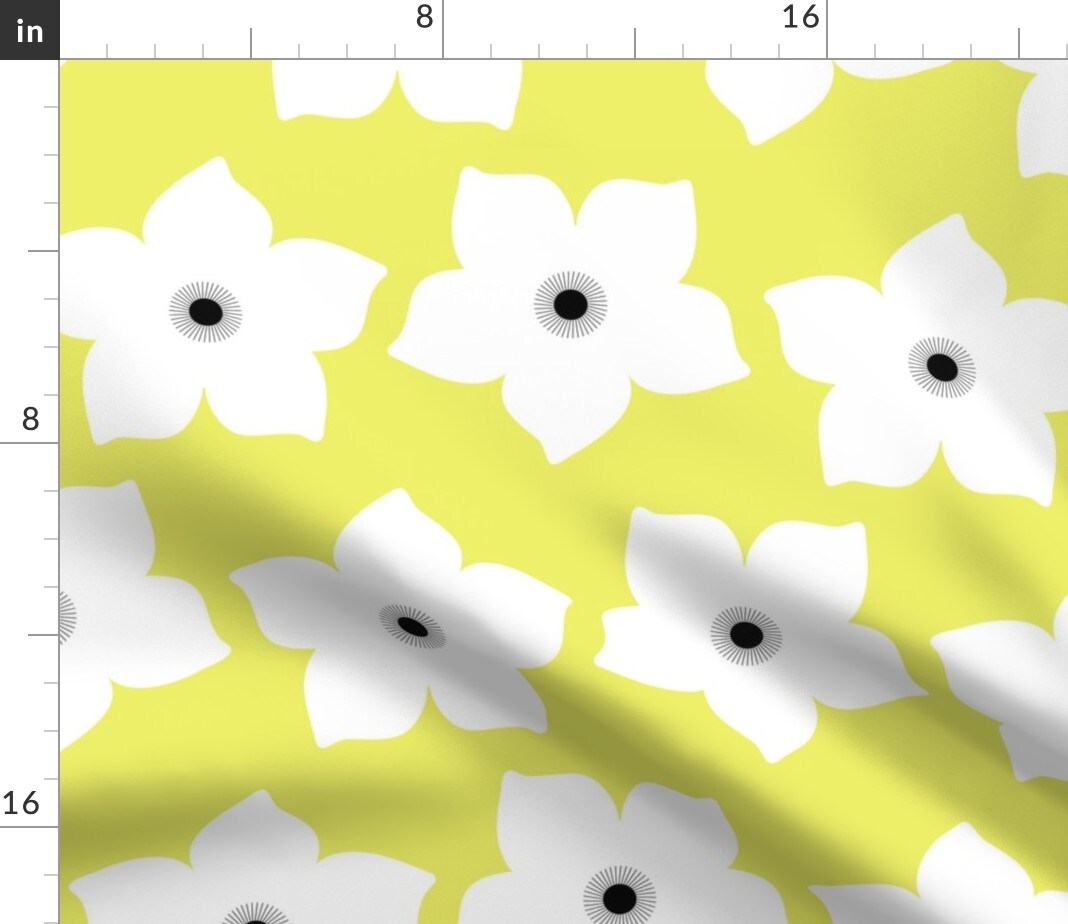 Yellow Retro Groovy Neon Floral Spring Summer Tropical Botanical Large Scale Custom Printed Fabric by Spoonflower Various Fabrics by the Yard or Fat Quarter