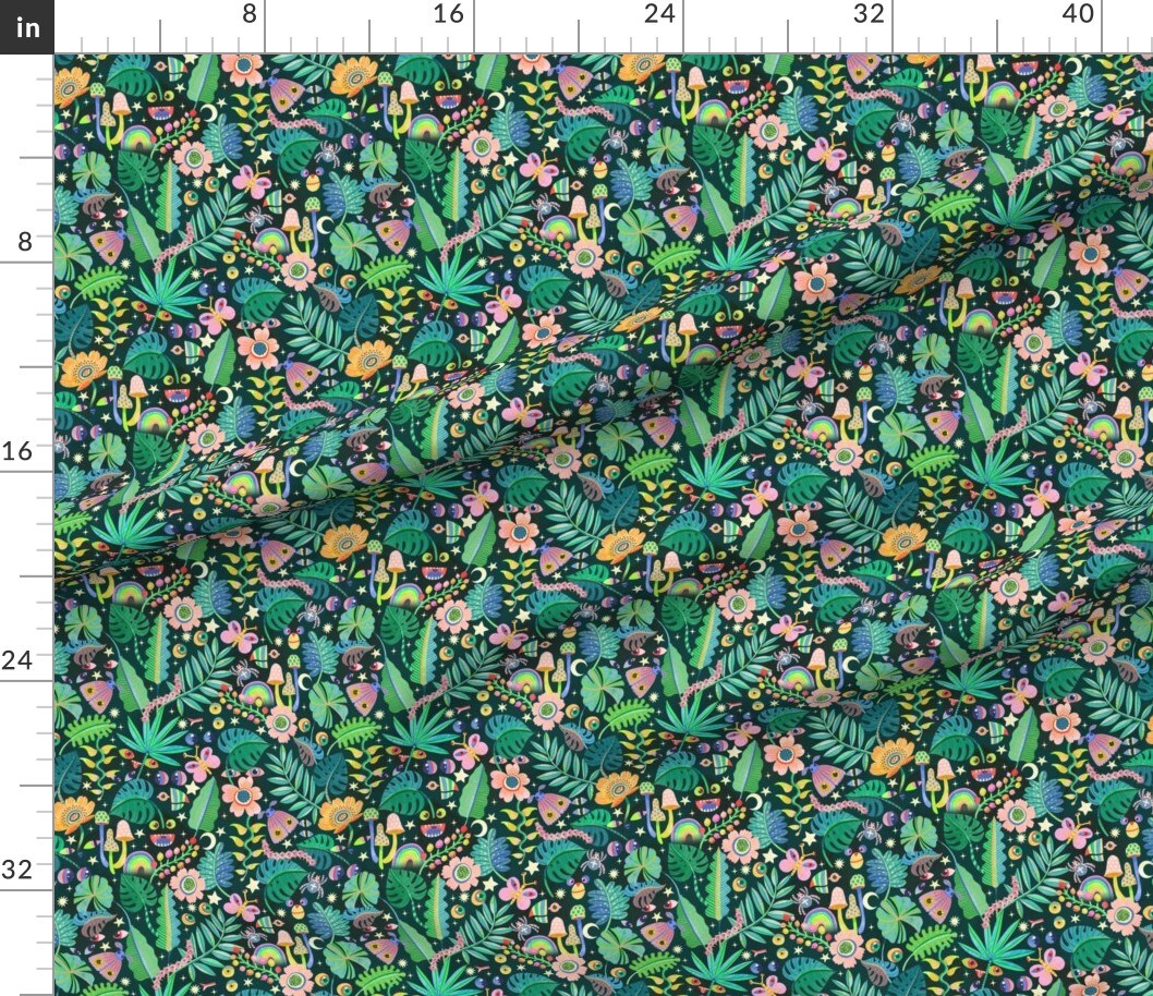 Various Fabrics by the Yard or Fat Quarter Whimsical Floral Trippy Psychedelic Jungle Tropical Custom Printed Fabric by Spoonflower