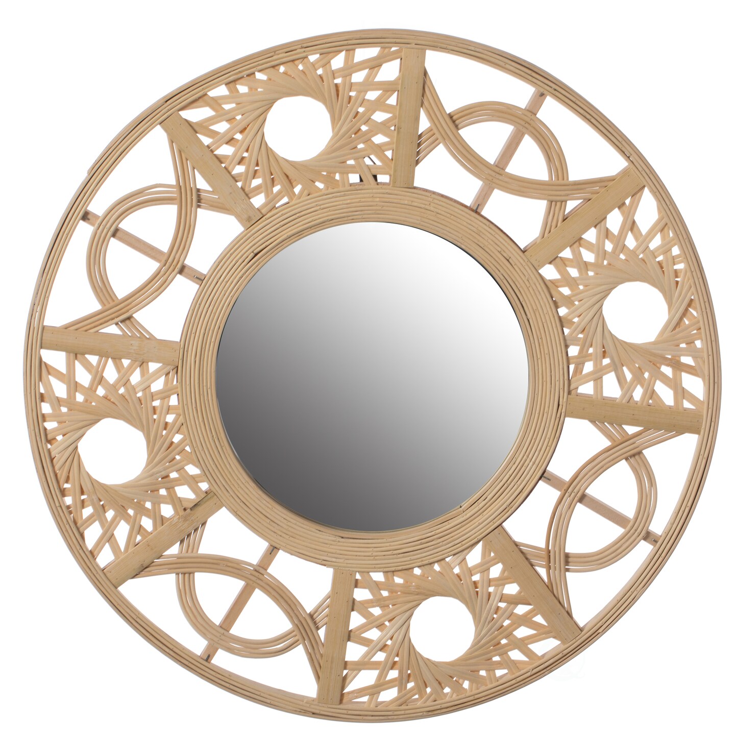 Bamboo Round Wall Mirror 21.75&#x22; Natural Boho Decor For Living Room Dining Room