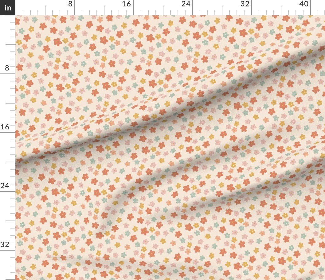 Retro Whimsical Cute Ditsy 70S Vintage Style Multicolor Floral Custom Printed Fabric by Spoonflower Various Fabrics by the Yard or Fat Quarter