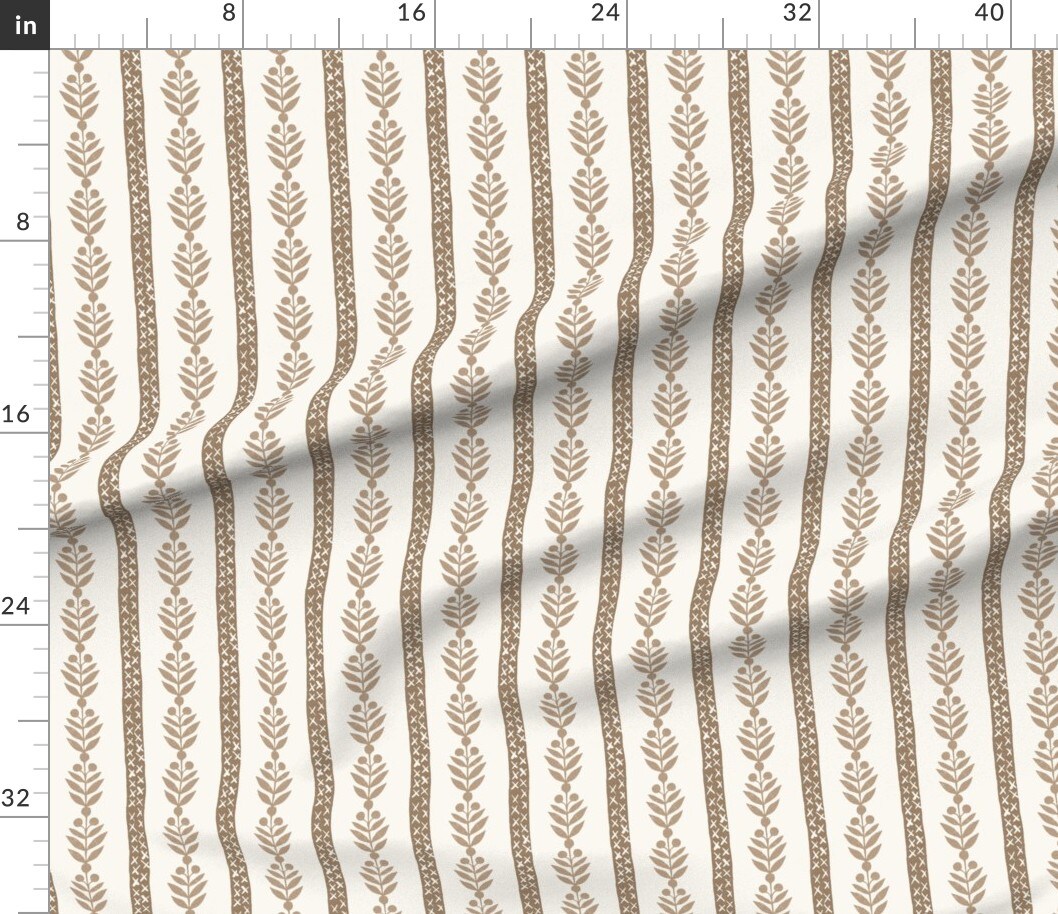 Various Fabrics by the Yard or Fat Quarter Botanical Stripe Brown Floral Neutral Leaf Traditional Classic Block Print Custom Printed Fabric by Spoonflower