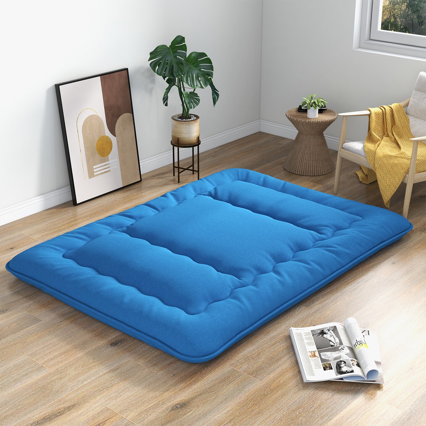 Costway Full/King/Queen/Twin Futon Mattress Japanese Floor Sleeping Pad Washable Cover Carry Bag Blue