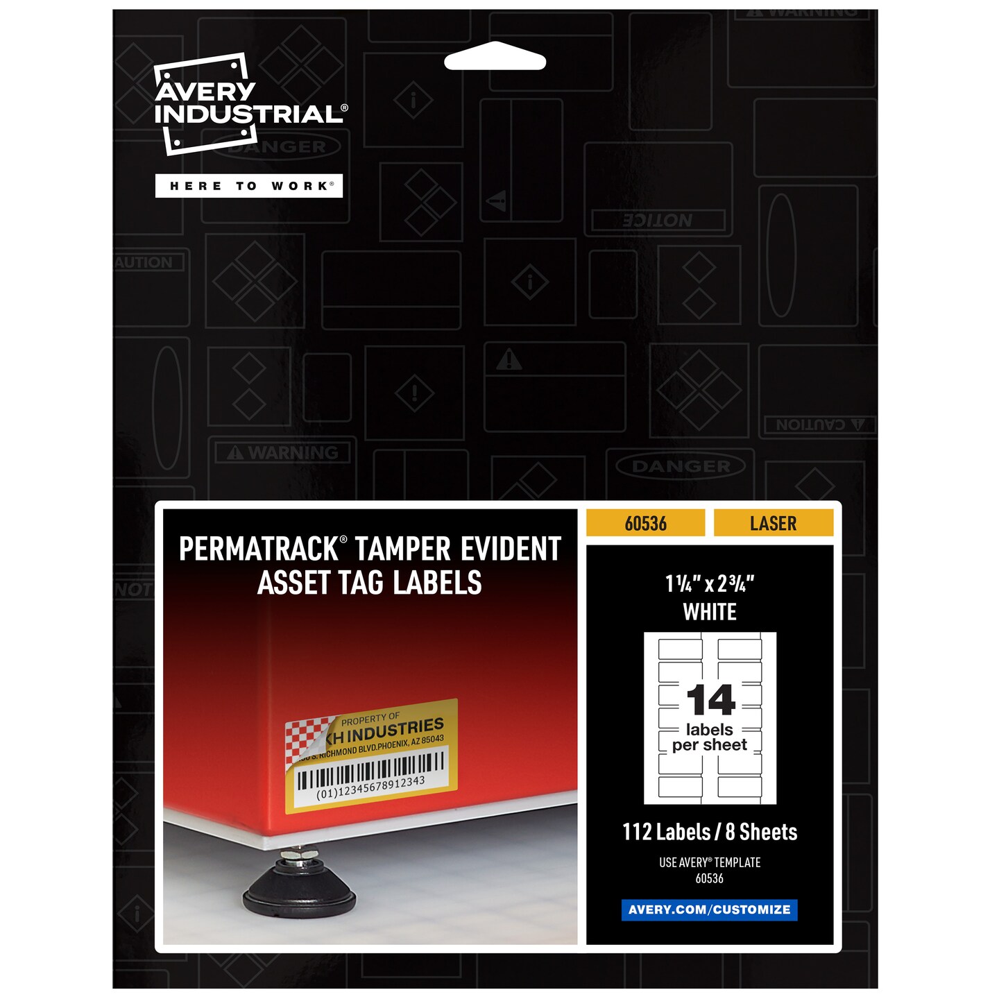 Avery White Asset Tag Labels, 1-1/4" x 2-3/4", Tamper-Evident Laser Printable Tags, 112 Waterproof Labels (60536)