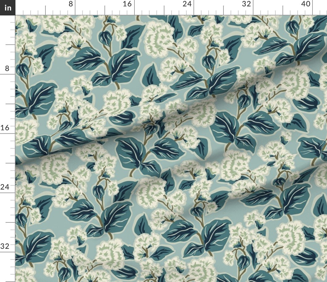 Farmhouse Floral Blue Botanical Traditional Transitional Cottage Custom Printed Fabric by Spoonflower Various Fabrics by the Yard or Fat Quarter
