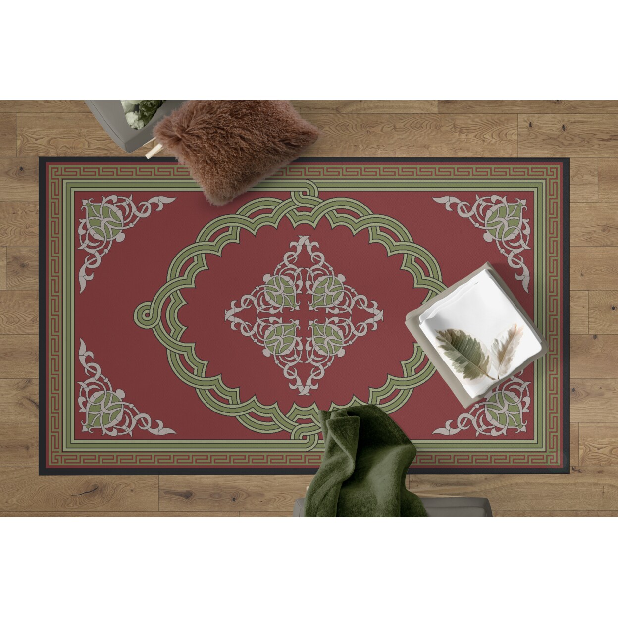Deerlux Area Rug Red Medallion Non-Slip Backing 5X7 Transitional Design