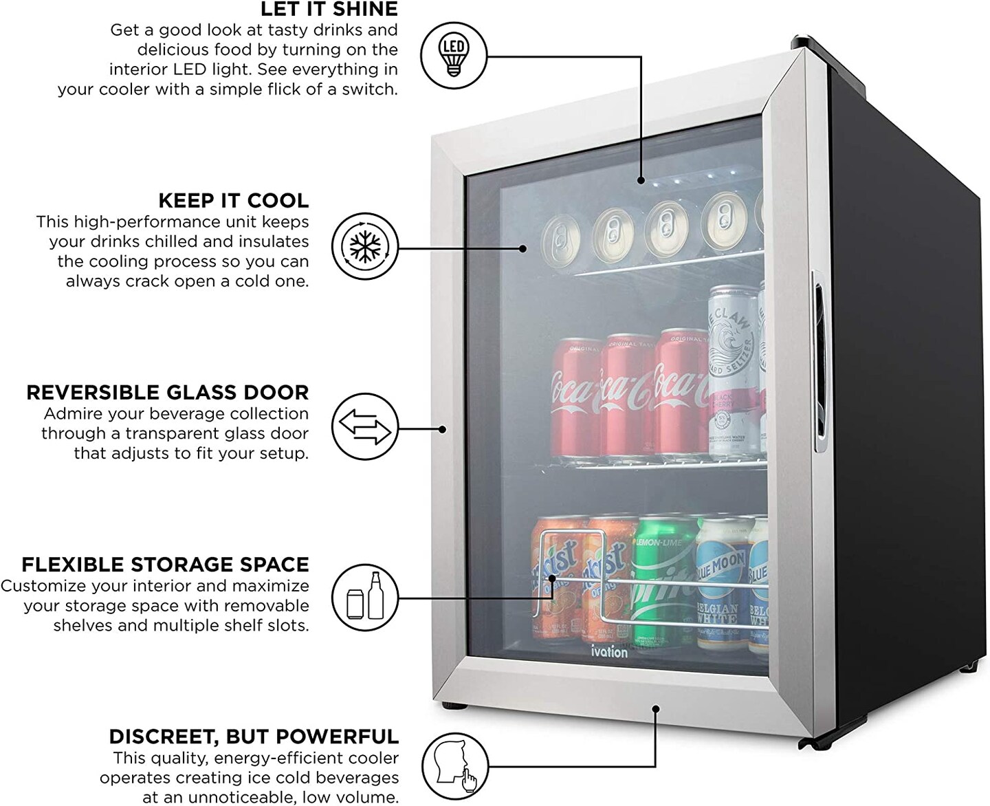 Ivation Beverage Refrigerator Ultra Cool Mini Fridge Beer, Juice Cooler for Home & Office