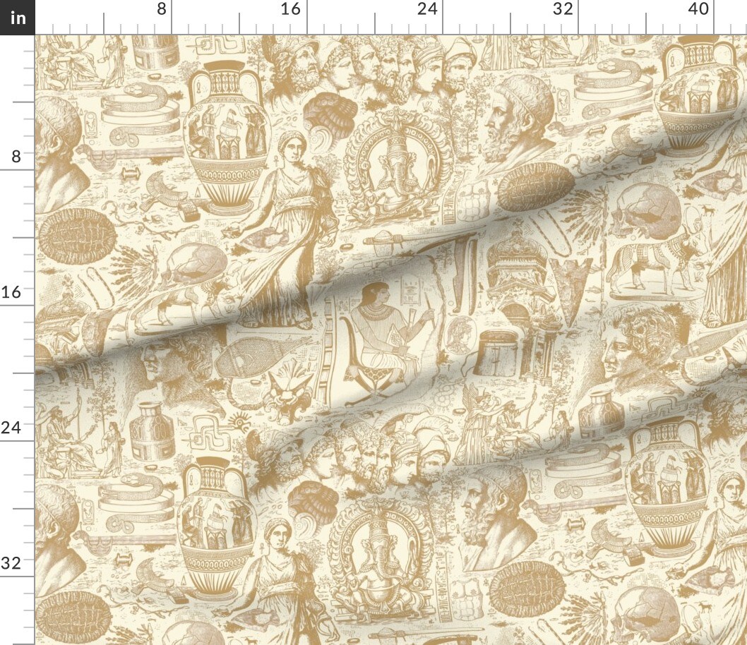 Petal Signature Cotton by the Yard or Fat Quarter Brown Toile History Egypt Classical Archaeology Anthropology Rome Greece Excavation Archaeologist Grecco Roman Ancient Mesopotamia Large Scale Custom Printed Fabric by Spoonflower