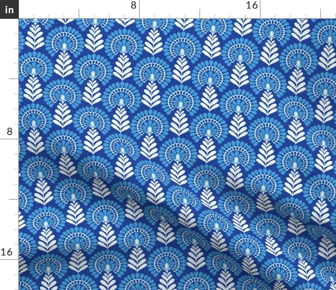 Blue Flowers Indian Block Print Monochrome Small Scale Cobalt Indigo Custom Printed Fabric by Spoonflower Various Fabrics by the Yard or Fat Quarter
