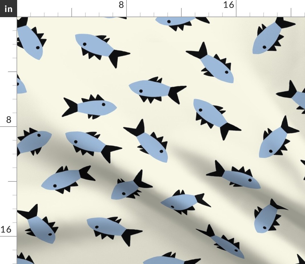Whimsical Fish Small Coastal Nautical Ocean Beach Seaside Non-Directional Custom Printed Fabric by Spoonflower Various Fabrics by the Yard or Fat Quarter