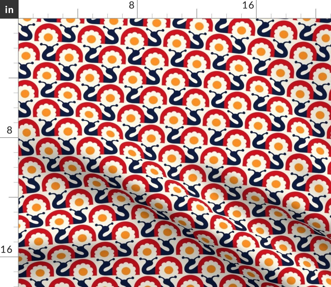 Yellow Red Retro Snail Modern Folk Shell Slug Scandinavian Floral Scandi Small Scale Custom Printed Fabric by Spoonflower Various Fabrics by the Yard or Fat Quarter