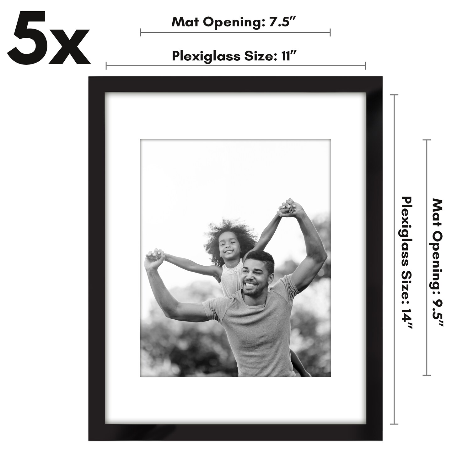 Americanflat Picture Frame Set with Mat - Set of 5 - Photo Frame Set of Five for Wall Display - Plexiglass Cover - Hanging Hardware
