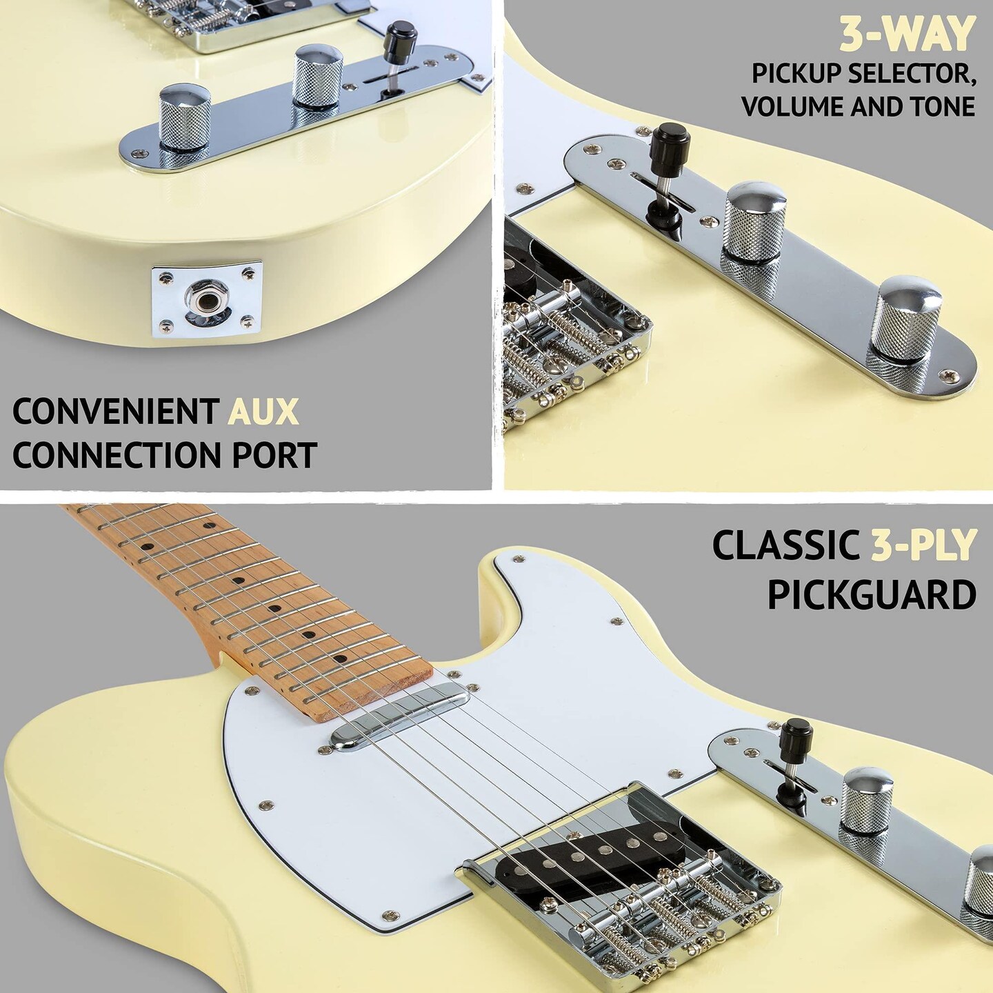LyxPro 39&#x22; Telecaster Solid Body Beginner Electric Guitar